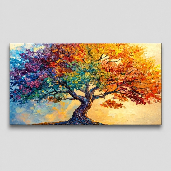 Quadro albero della vita multicolor 77x143 cm stampa con decoro a rilievo